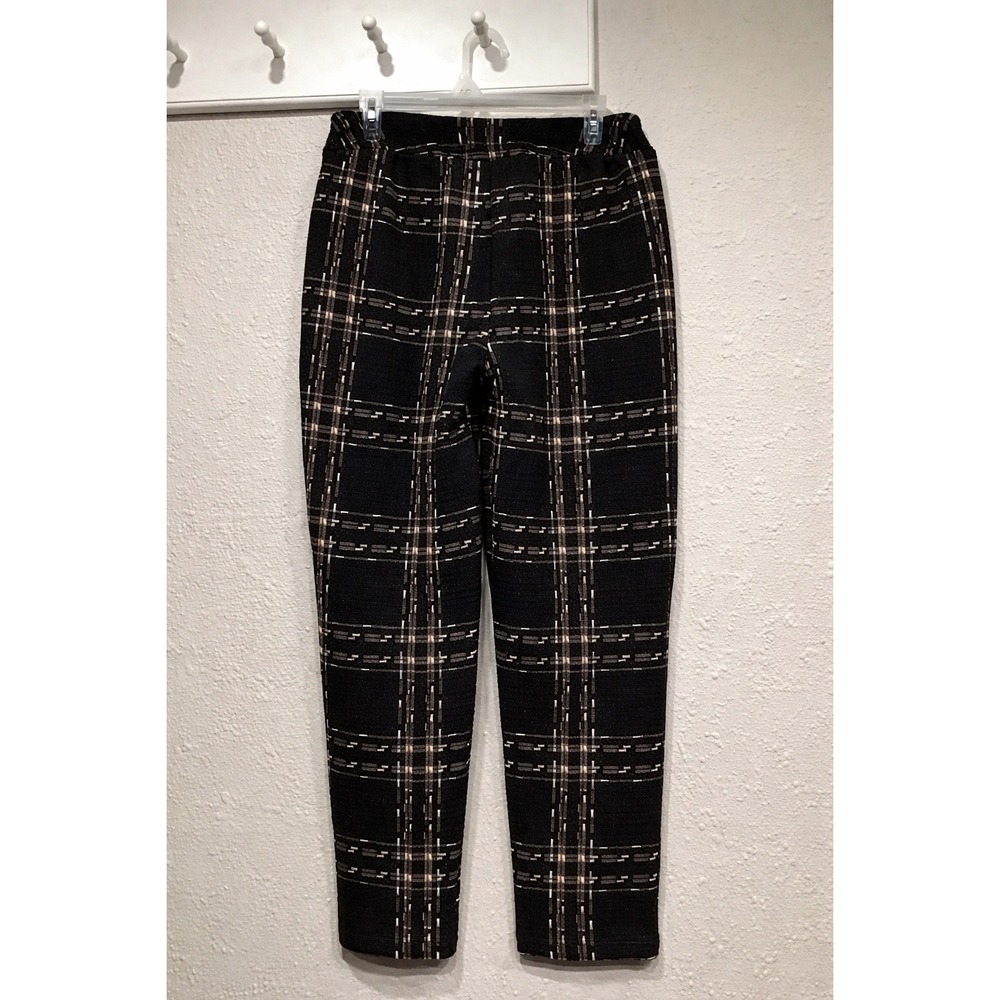 Habitat Speckle Knit Plaid Ankle Pants Black S Pull On Trousers Lagenlook Artsy - Picture 7 of 7